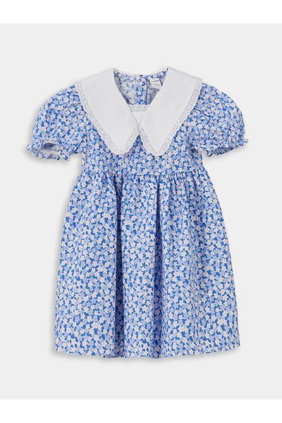 LC Waikiki Lcw Kids Blue Floral Linen Blend Girl Dress