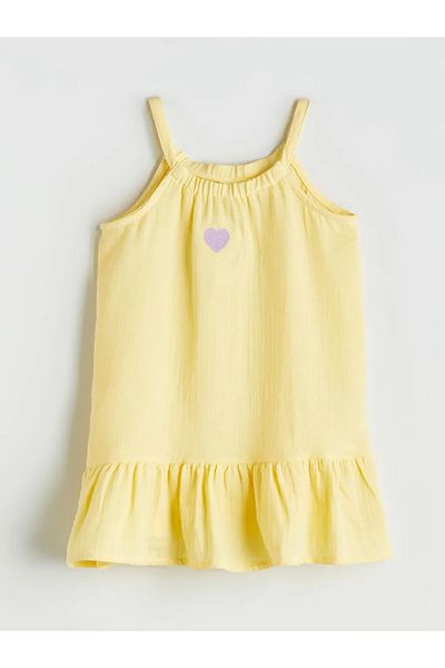 LC Waikiki Lcw Kids Orange Heart Embroidered Girl's Muslin Dress