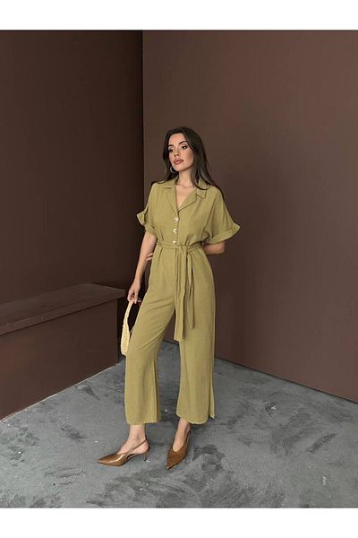 Trandiva Moda Green Jumpsuit Linen Set