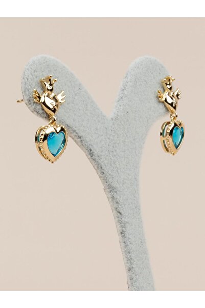 Portakal Esintisi Bleuvina Xuping Mavi Kalpli Zirkon Taşlı Çelik Küpe