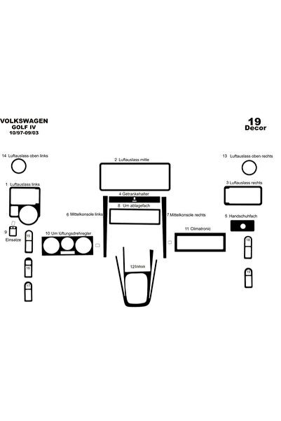Marscockpitdesign فولكس واجن جولف 4 وحدة التحكم-توبوردو 1997-2003 19 قطعة