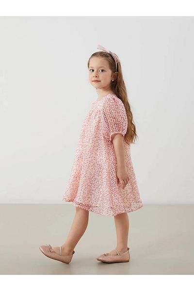 LC Waikiki Lcw Kids Beige Square Neck Lace Girl's Dress