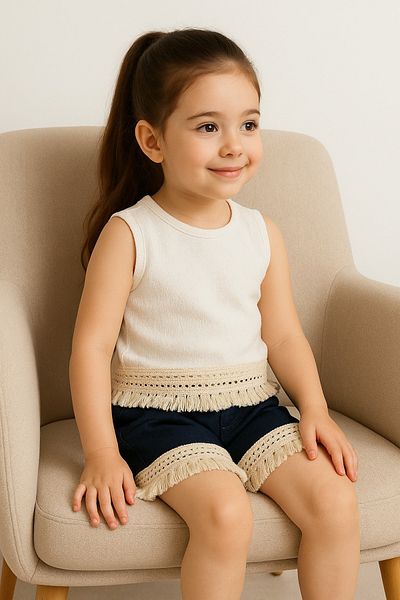 BRAXELL Mini Chic Girl's Top-Under Set – Bohemian Detailed-Burumycuk Fabric