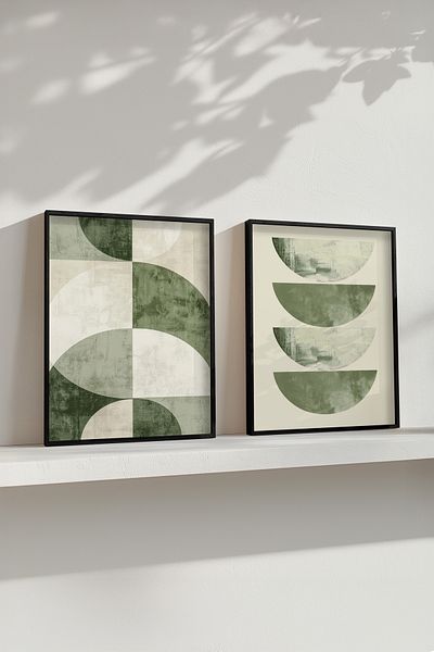 STARYUNA Set of 2 Paintings Boho with Black Wooden Frame Yuna12