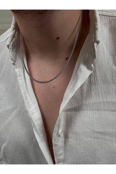 Arvens Men's Silver Stainless Steel Necklace Does Not Lose Color Top Quality Chain Does Not Fade Unisex Does Not Fade