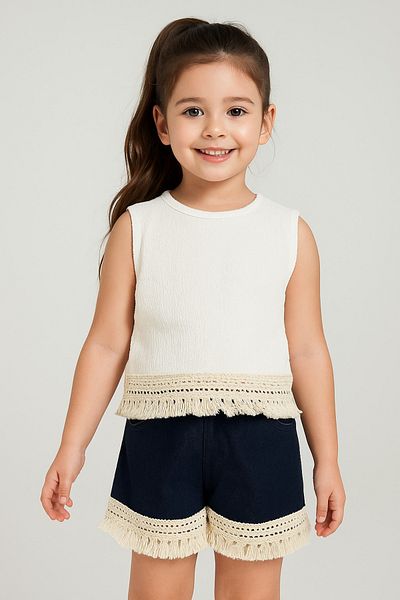 BRAXELL Mini Chic Girl's Top-Under Set – Bohemian Detailed-Burumycuk Fabric