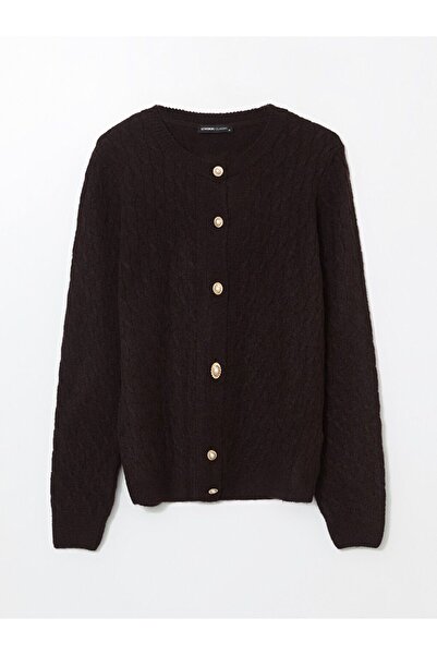 LC Waikiki Burgundy Self Patterned Women's Knitwear Cardigan