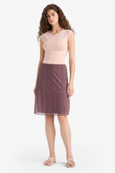 DeFacto Fusta midi din tul cu talie normală cu model de flori în linie A F8089AX25SM