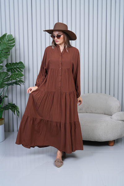 EL jadida Γυναικείο Μεγάλο Μέγεθος Hijab Φόρεμα Βισκόζης Καφέ 2061