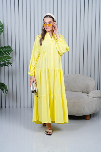 EL jadida Γυναικείο Μεγάλο Μέγεθος Hijab Φόρεμα Βισκόζης Κίτρινο 2061