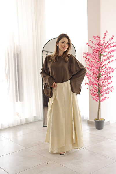 Elzem Boutique Bej Asimetrik Etek