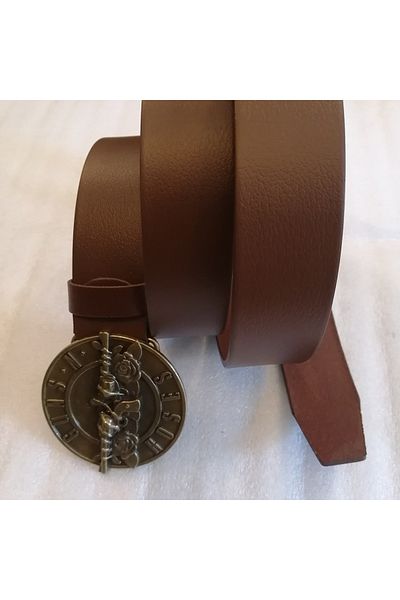 Butik Tülin Unisex Authentic Genuine Cowhide Leather Coffee Bronze Rose Double Colt Guns N Roses Cowboy Buckle Belt
