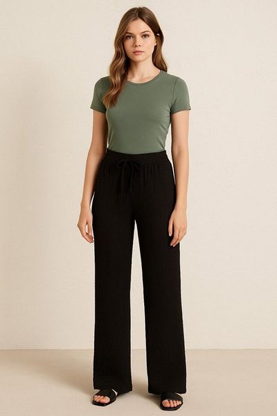 COTTONLAB Women's Elastic Waist Pol Leg Trousers