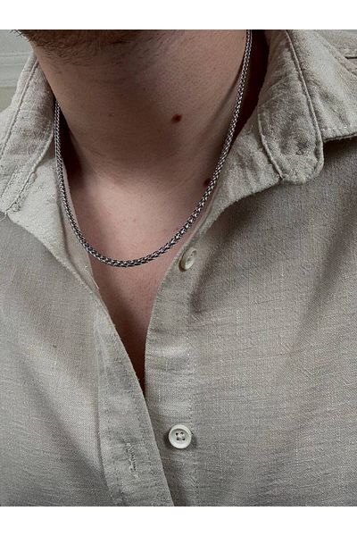 Arvens Men's Silver Chain Stainless Steel Necklace Does Not Lose Color Does Not Fade Unisex Does Not Fade