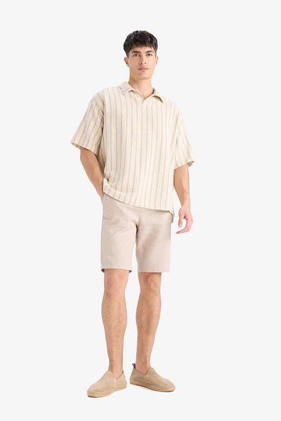 DeFacto Oversize Wide Fit Polo Neck Striped Short Sleeve Shirt C7062Ax25Sm