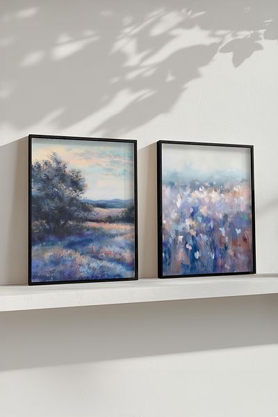 STARYUNA Set of 2 Paintings with Oil Effect Black Wooden Frame Yuna11