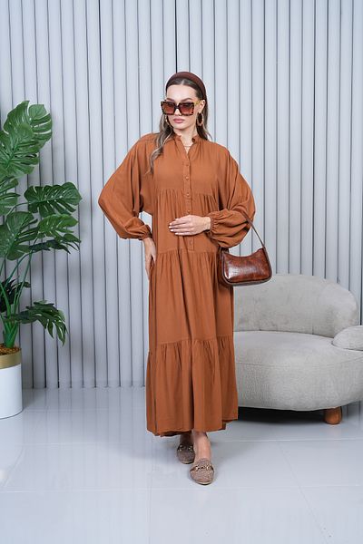 EL jadida Women's Plus Size Hijab Viscose Dress Brown 2061