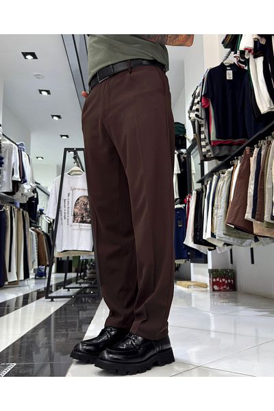 higo Men's Baggy Fit Pleated Fabric Trousers