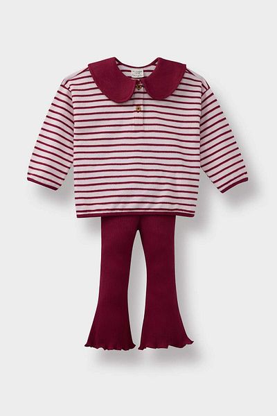 DeFacto Baby Girls 2Pcs Set Big Collar Striped Long Sleeve T-Shirt Spanish Leggings F3772A525Au