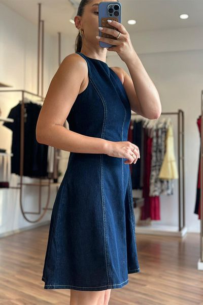 Unique Boutique Navy Blue Waist Denim Dress