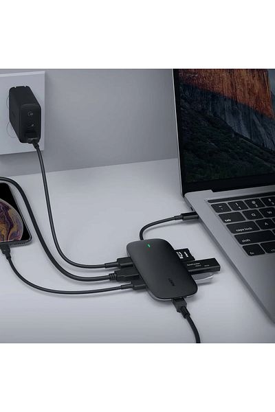AUKEY اووكي محول من النوع يواسبي سي 8 في1مع شحن100واط منفذشبكةاتش دي بدقة 4Kقارئ بطاقات و3منافذ يواسبي 3.0