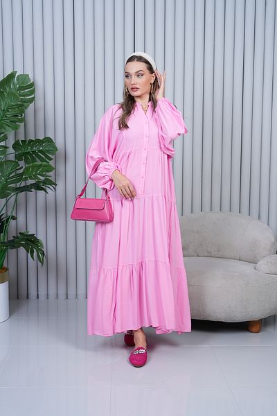 EL jadida Women's Plus Size Hijab Viscose Dress Pink 2061