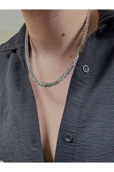 Arvens Men's Silver Stainless Steel Thick Necklace Does Not Lose Color Does Not Fade Unisex Does Not Fade Can Be Combined