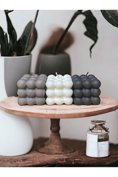 Bernami Pinterest 3-dijelna svijeća u obliku mehurića, bela, siva, tamno siva...