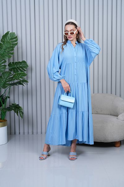EL jadida Women's Plus Size Hijab Viscose Dress Baby Blue 2061