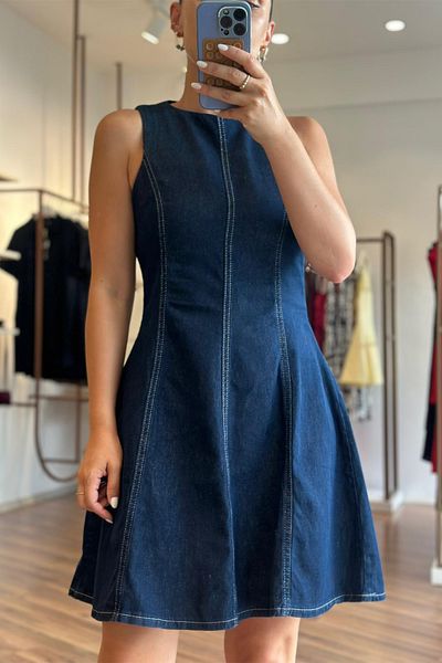 Unique Boutique Navy Blue Waist Denim Dress