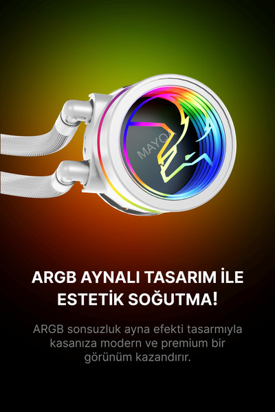 GAMETECH HYDRA AHD360W ARGB AYNALI FAN 360MM SONSUZLUK AYNALI BEYAZ SIVI SOĞUTMA
