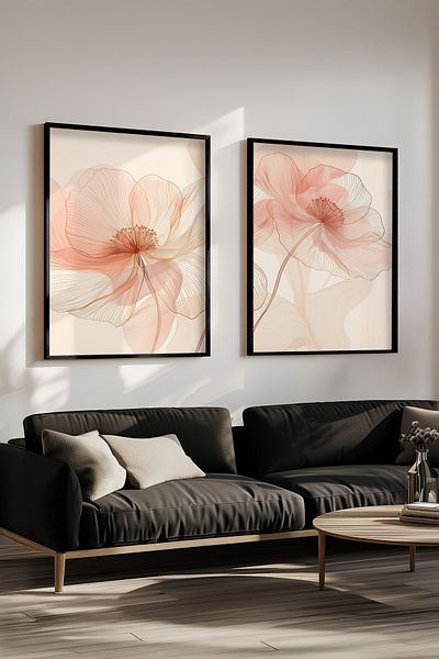 STARYUNA Set of 2 Paintings with Flowers with Black Wooden Frame Yuna19
