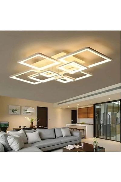 Alessandro Lustra LED Ella 203W, 8 Corpuri Patrate, Dimabila cu Telecomanda, 3 Culori de Lumina (Rece/Calda/Neu