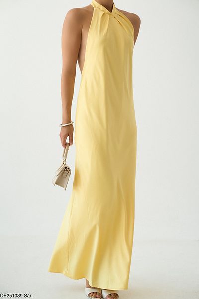 Julidress Halter Neck Backless Maxi Long Length Premium Satin Dress