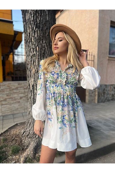 Pulli Collection Linen Fabric Floral Patterned Mini Dress
