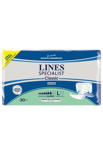 Lines Scutece pentru adulți Specialist Classic Super, 7 picături, mărimea L, 30 bucăți, unisex