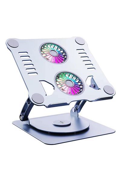 Deppo Trend حامل مروحة تبريد لجهاز Macbook/Laptop/Notebook مع ضوء LED RGB قابل للتعديل/قابل للطي يدور 360 درجة