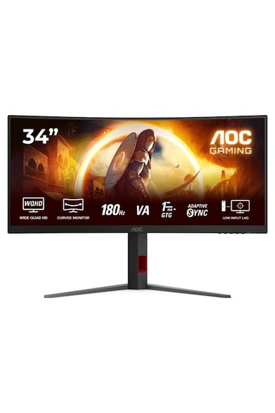 Aoc Monitor Gaming Fast VA LED 34" CU34G4, UWQHD 3440x1440, HDMI, DisplayPort, Curved Screen, 180 Hz