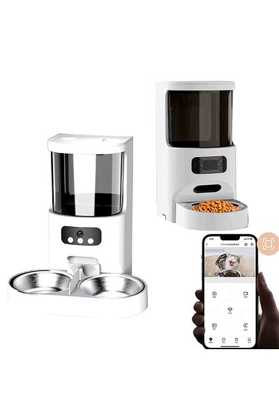 OEM Hranitor automat dublu pentru pisici, cu aplicatie, camera video, conexiune WiFi, capacitate 4L, alb