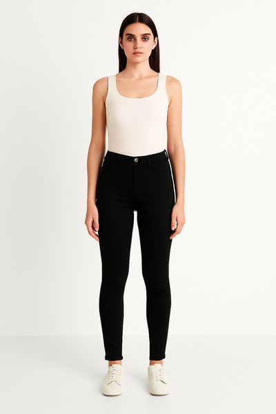 DELDNM Zayn Μαύρο ψηλόμεσο Lycra Άνετο Skinny Skinny Jeans