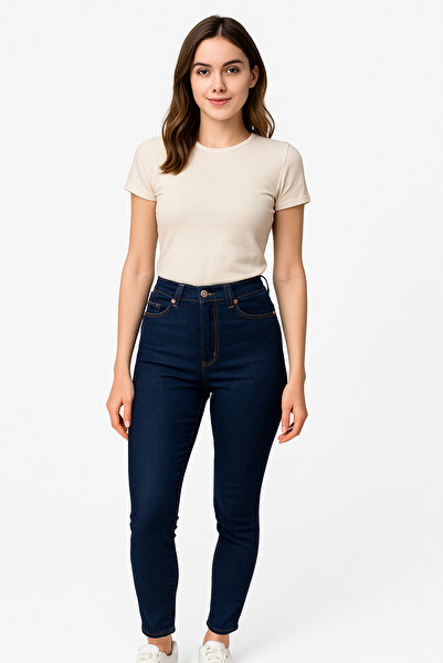 DELDNM بنطال جينز ضيق من Zayn باللون الأزرق الداكن وخصر عالٍ من الليكرا مريح ...