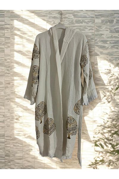 TekStilize Muslin Tree Patterned Peshtemal Bathrobe and Beach Dress (100% Cotton)
