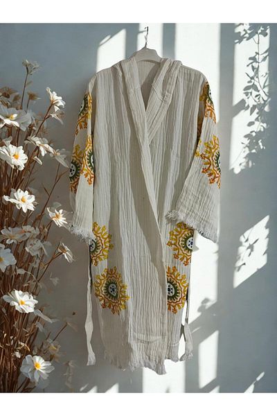 TekStilize Muslin Sun Patterned Peshtemal Bathrobe and Beach Dress (100% Cotton)