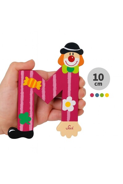 TOYFEST حرف M خشبي مع مهرج - تصميم ملون وممتع (10 سم)