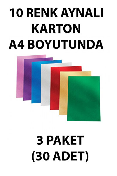 everart Metalik Aynalı Fon Kartonu A4 Boyutunda. 10 Ana Renk. 3 Paket