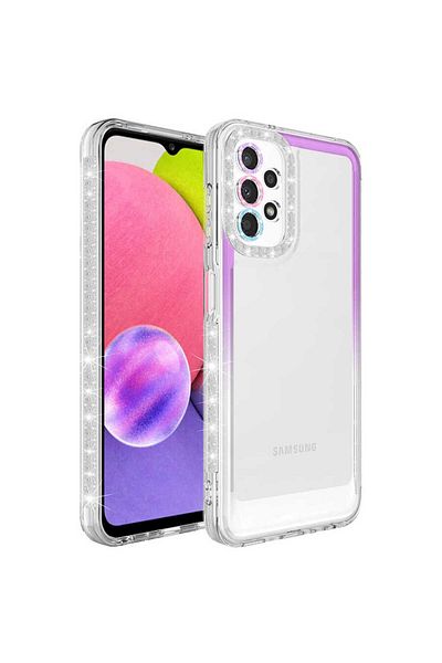 Cep Plus حافظة Galaxy A13 4G غطاء CPPL مع تصميم لامع ولون متغير وحماية للعدسة - أرجواني-أبيض