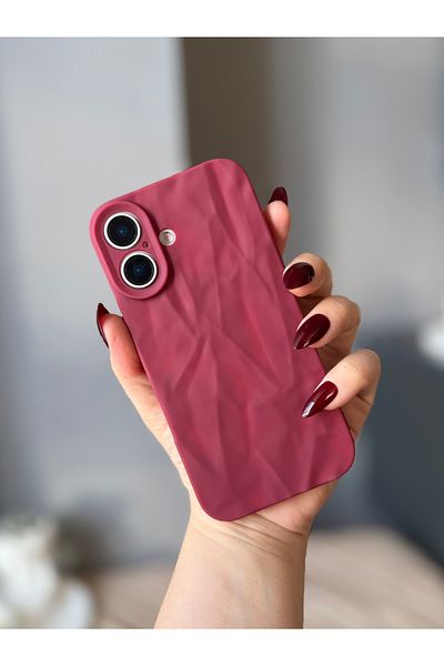 MİRAZ TASARIM iPhone 16 3D Wavy Cut Bordo Case