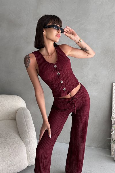EYLANA Women's Buttoned Bubble Textured Vest Set