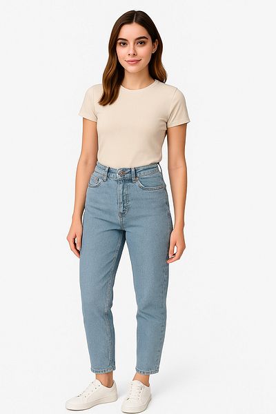 DELDNM Yasmina Buz Mavi Talie înaltă Lycra Casual Mom Jeans Boyfriend