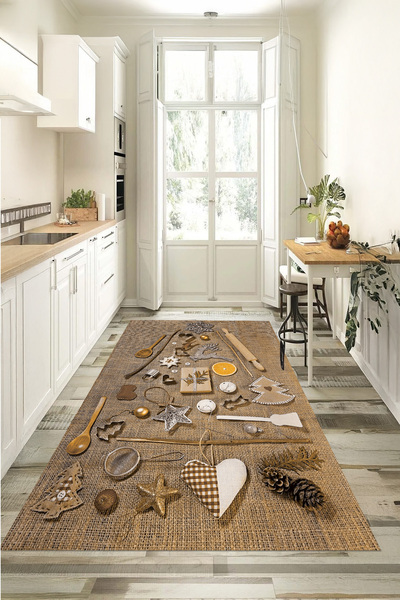 EVİMSEN Dijital Baskılı Yıkanabilir ve Kaymaz Tabanlı Doğal Temalı Mutfak Hal...